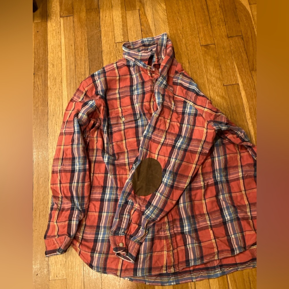 Polo flannel button up with suede elbow patches